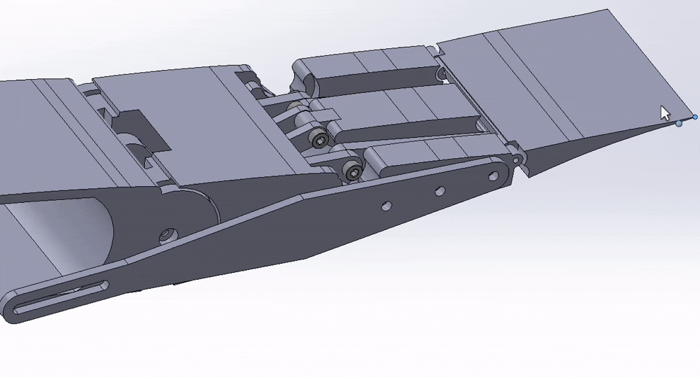 SolidWorks assembly of the trailing-edge linkage articulating